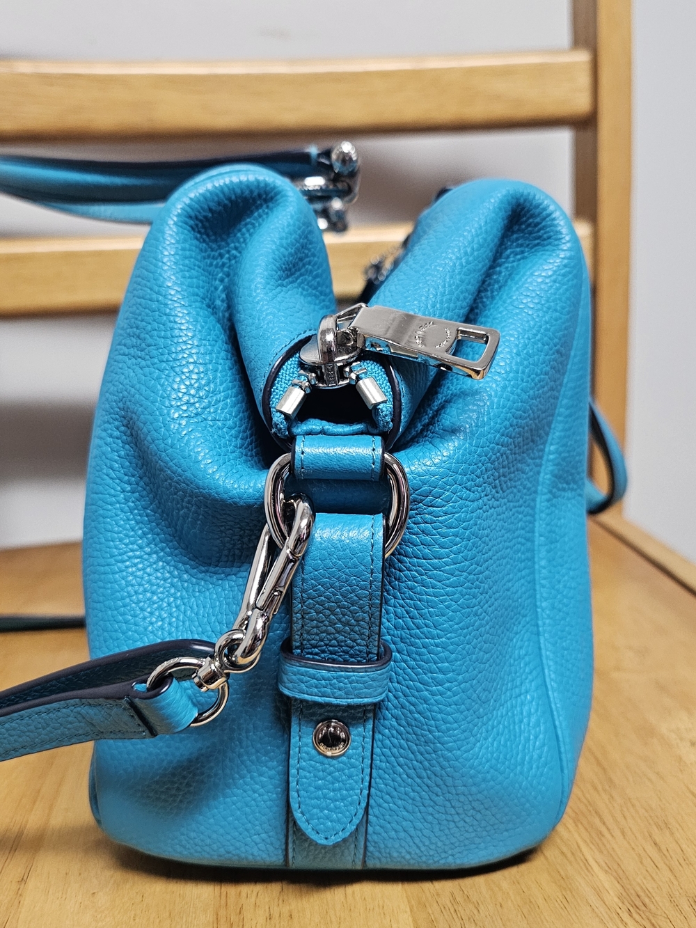 COACH Turquoise Pebbled Leather Satchel Bag Maximalist Luxury Purse Handbag - Picture 3 of 12
